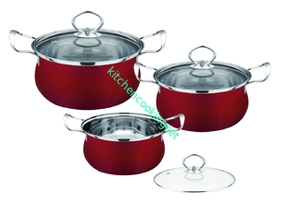 Red Kitchen Pots And Pans Set , Stainless Steel Cookware Sets Easy Cleaning