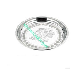 Round Shape Stainless Steel Tray Corrosion Resistant Embossed Silver Color