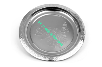 Silver Color Round Stainless Steel Serving Tray , 50CM Stainless Steel Drinks Tray