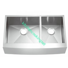 Polished Stainless Steel Trough Sinks Commercial , Double Bowl Apron Front Sink