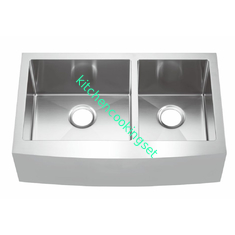 Brushed Surface Stainless Steel Apron Sink Double Bowl Type No Faucet