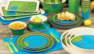 Food Grade Bamboo Tableware Set Smooth Surface Shatter Proof Bright Color