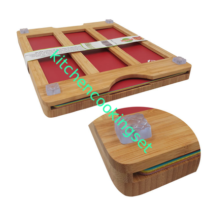 All In One Wooden Chopping Boards With 6 Flexible Cutting Mats Various Size