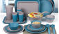 Blue Gray Bamboo Dinnerware Set With Natural Plant Pattern Heavy Metal Free